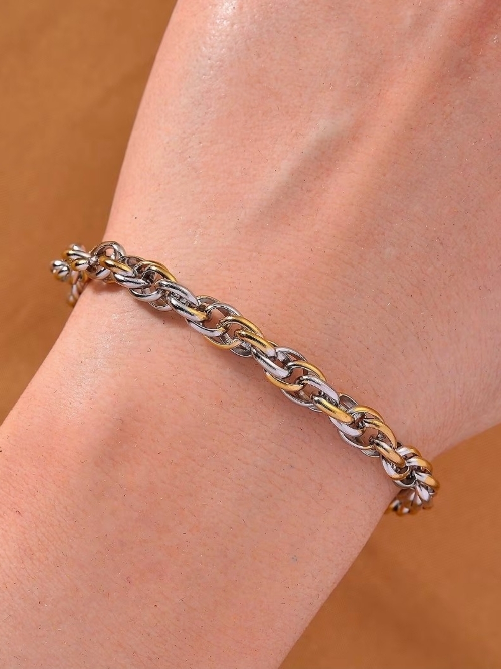 Link Chain Bracelet in ION Plated YG and Stainless Steel (8.00 In), New in Box